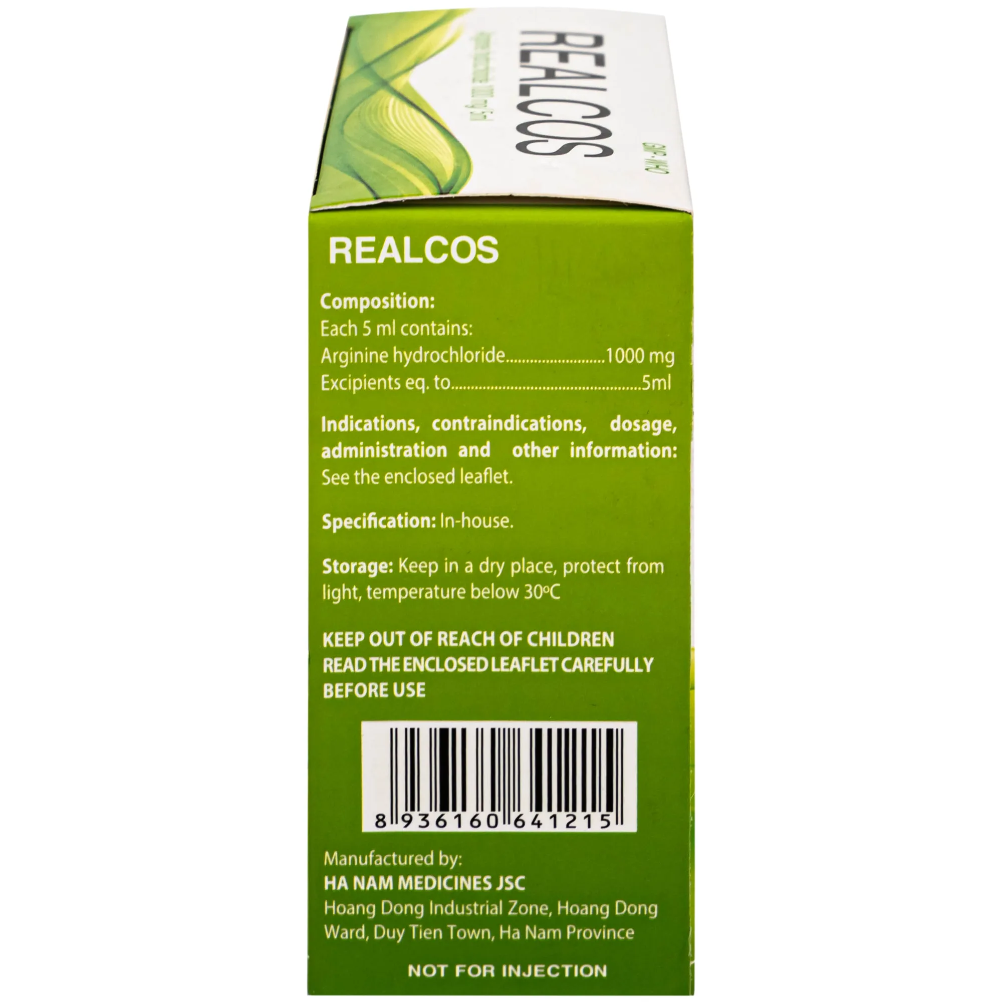 Hình ảnh Thuốc Realcos 1000mg/5ml Hà Nam điều trị các bệnh lý liên quan đến rối loạn chu trình urê, bao gồm thiếu hụt các enzyme (20 ống)