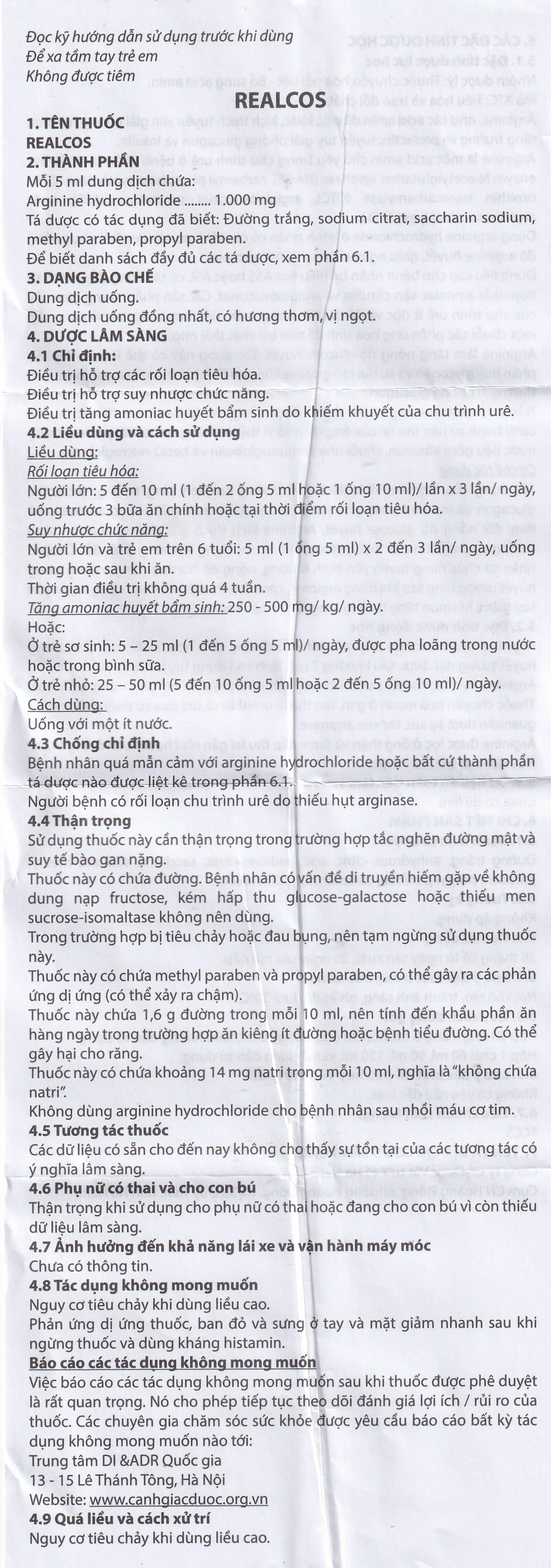 Hình ảnh Thuốc Realcos 1000mg/5ml Hà Nam điều trị các bệnh lý liên quan đến rối loạn chu trình urê, bao gồm thiếu hụt các enzyme (20 ống)