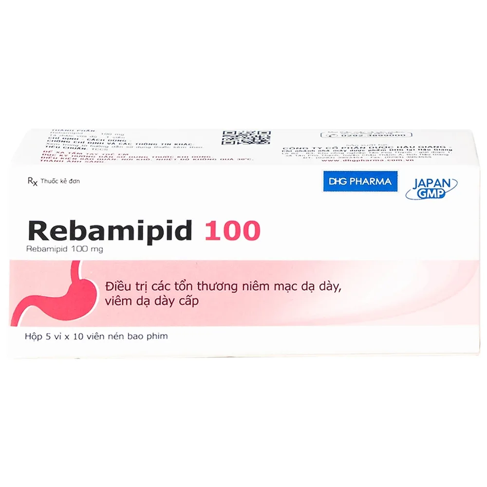 Hình ảnh Thuốc Rebamipid 100 DHG điều trị loét dạ dày (5 vỉ x 10 viên)