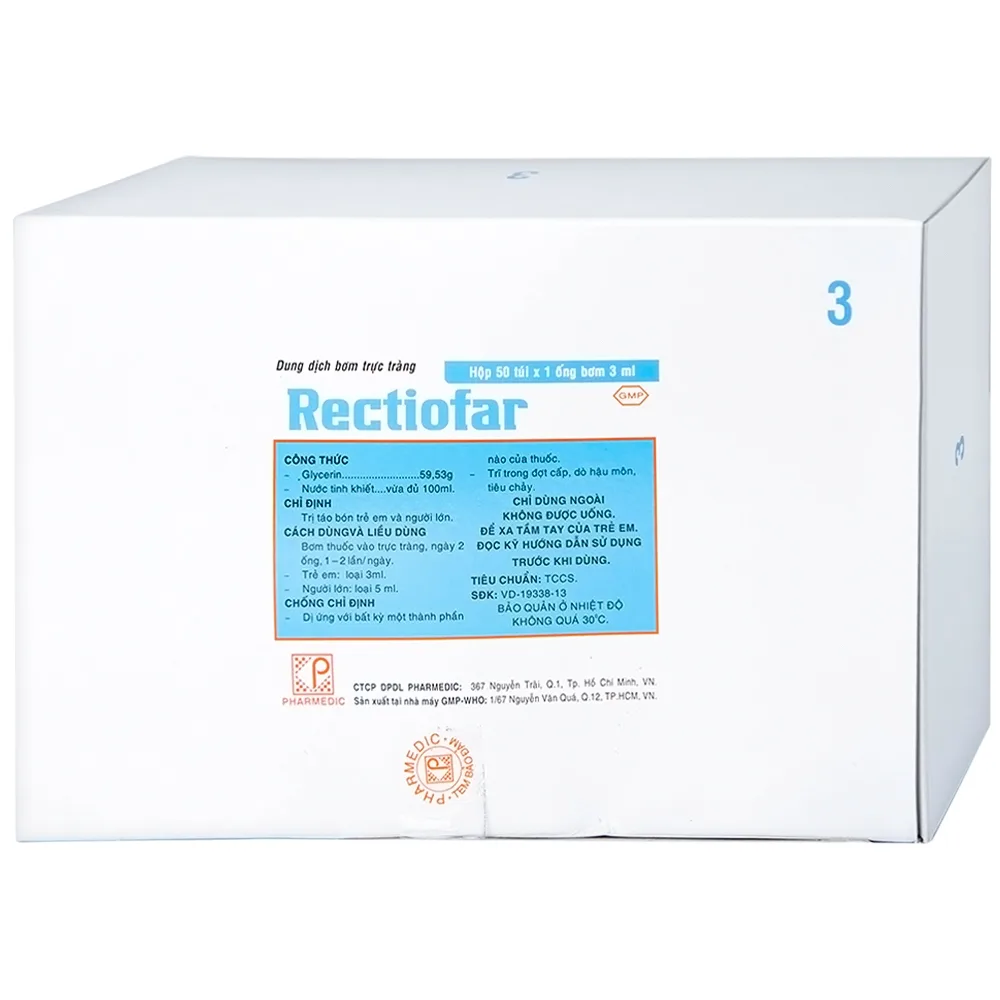 Hình ảnh Dung dịch Rectiofar Pharmedic điều trị táo bón (50 túi x 1 ống bơm 3ml)