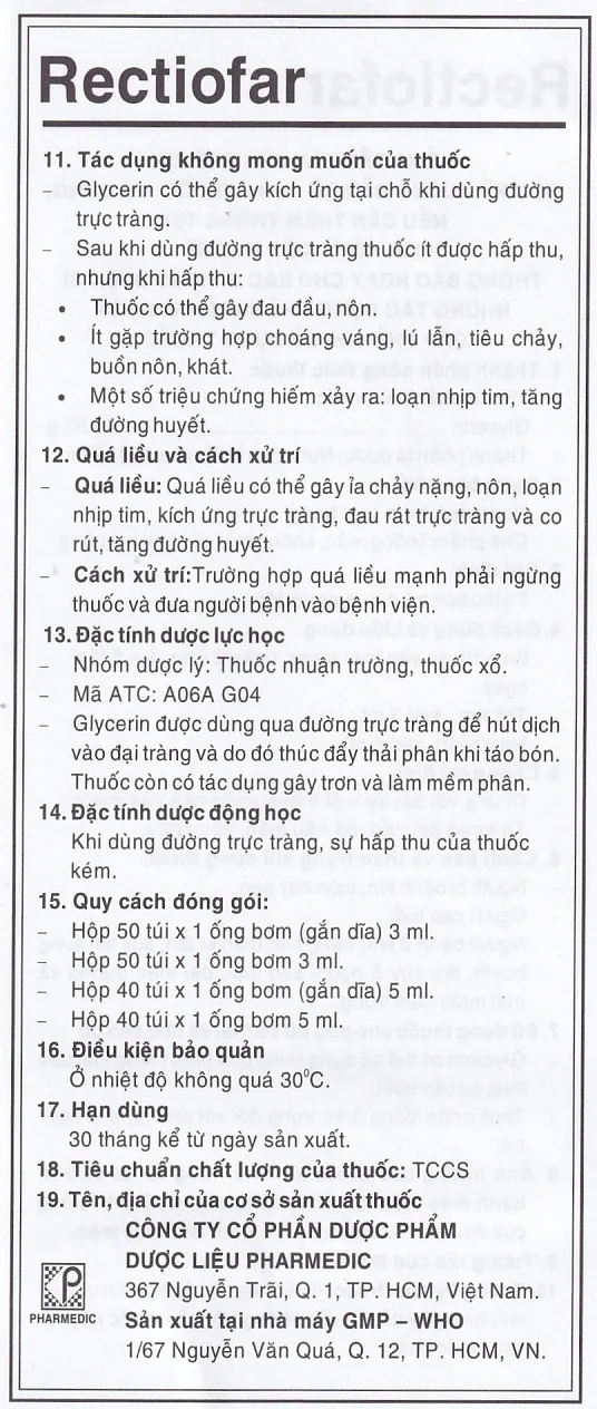 Hình ảnh Dung dịch Rectiofar Pharmedic điều trị táo bón (50 túi x 1 ống bơm 3ml)