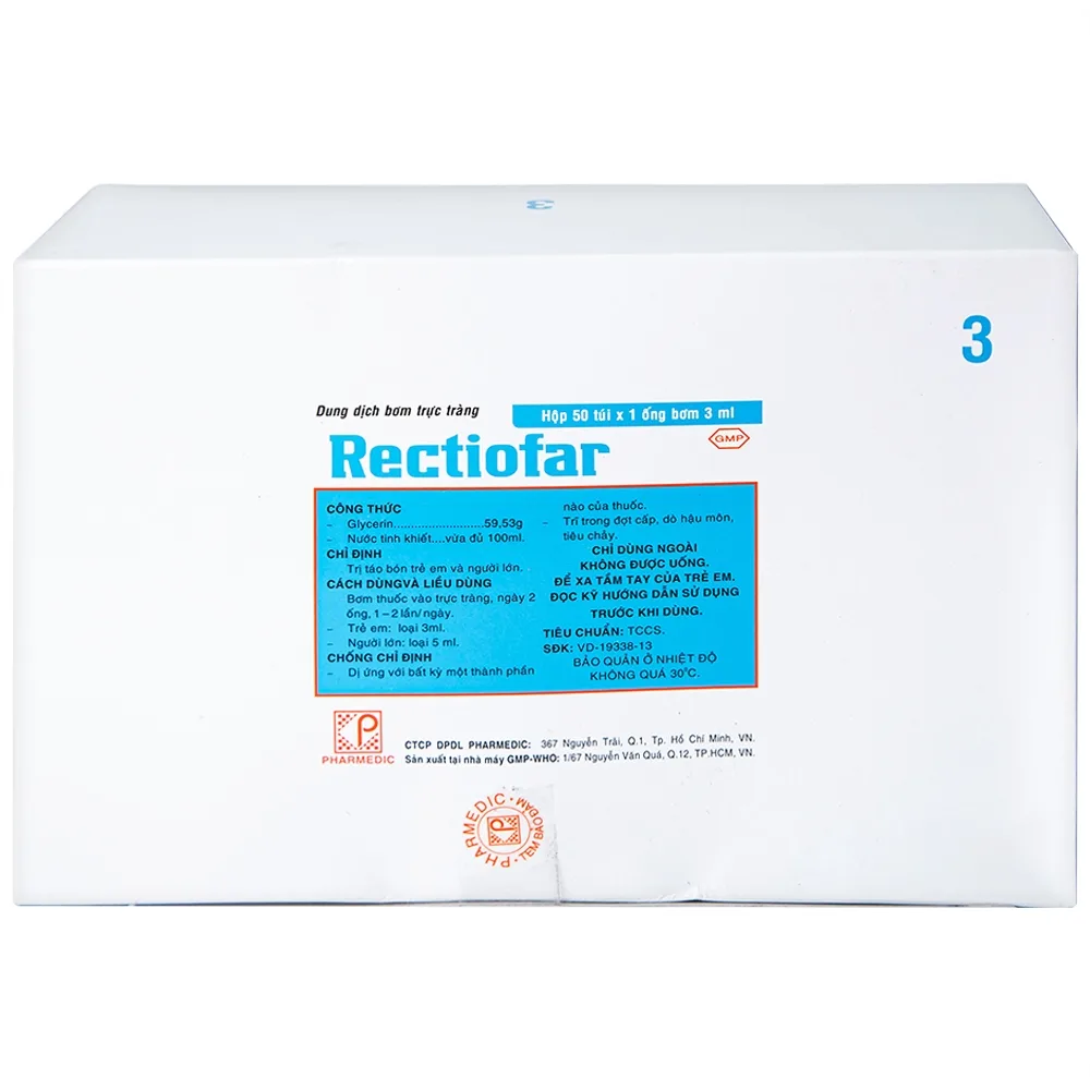 Hình ảnh Dung dịch Rectiofar Pharmedic điều trị táo bón (50 túi x 1 ống bơm 3ml)