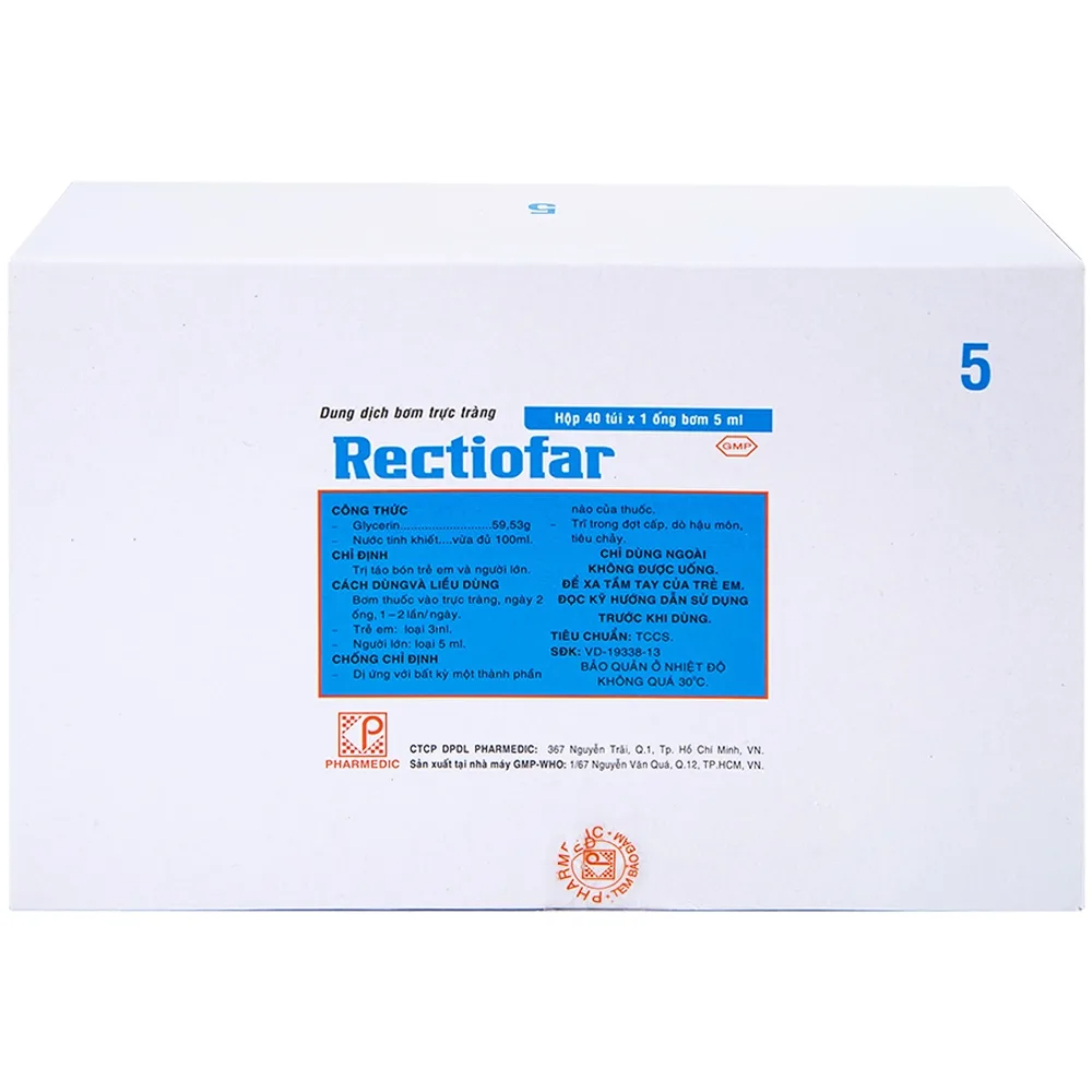 Hình ảnh Dung dịch Rectiofar Pharmedic điều trị táo bón (40 túi x 1 ống bơm 5ml)