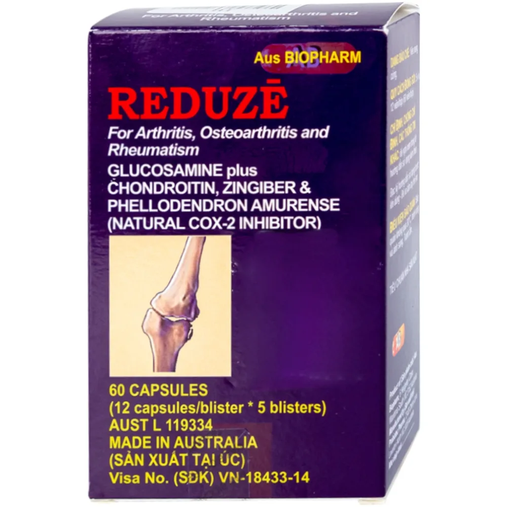 Hình ảnh Thuốc Reduze Aus Biopharm giảm viêm khớp gối nhẹ và trung bình (5 vỉ x 12 viên)