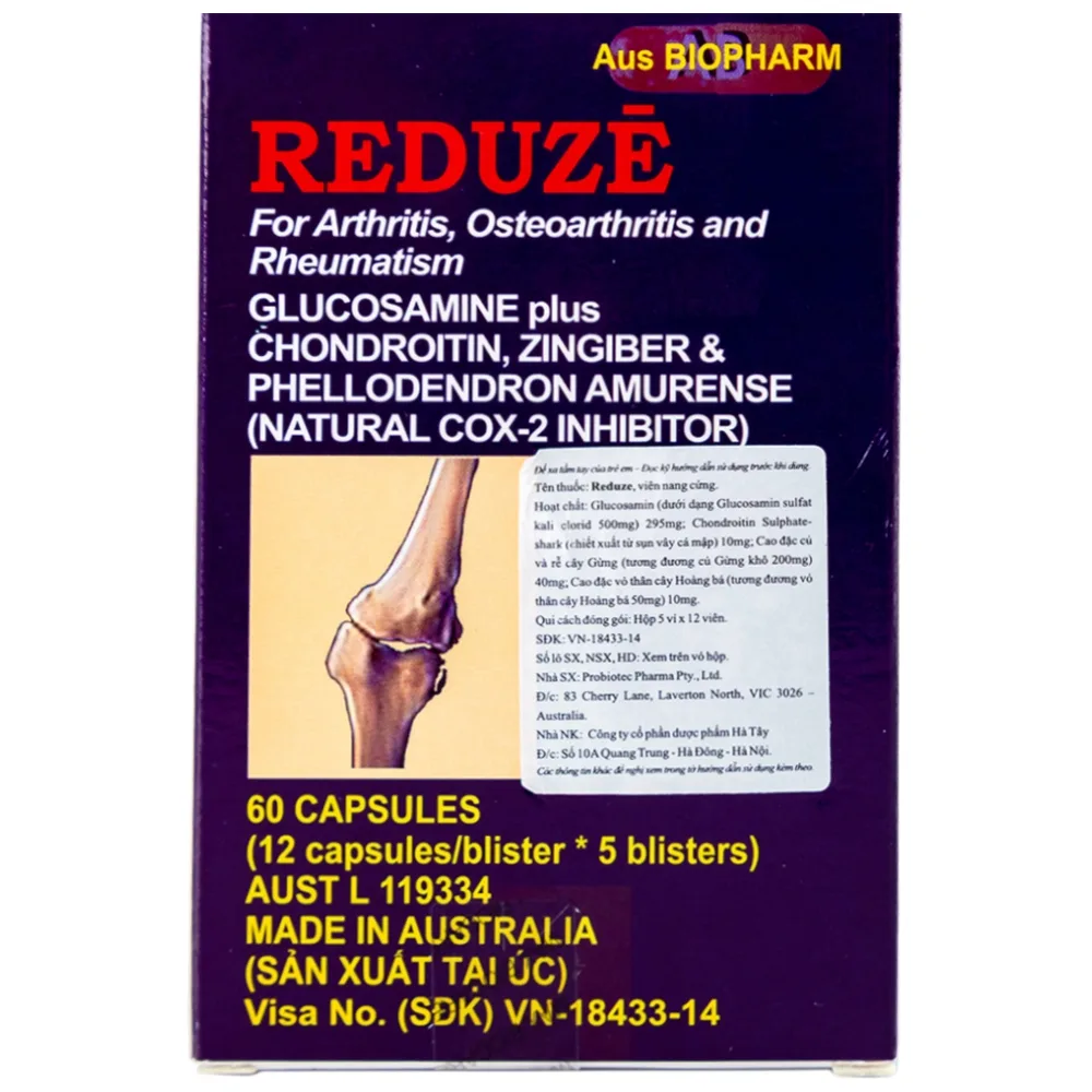 Hình ảnh Thuốc Reduze Aus Biopharm giảm viêm khớp gối nhẹ và trung bình (5 vỉ x 12 viên)