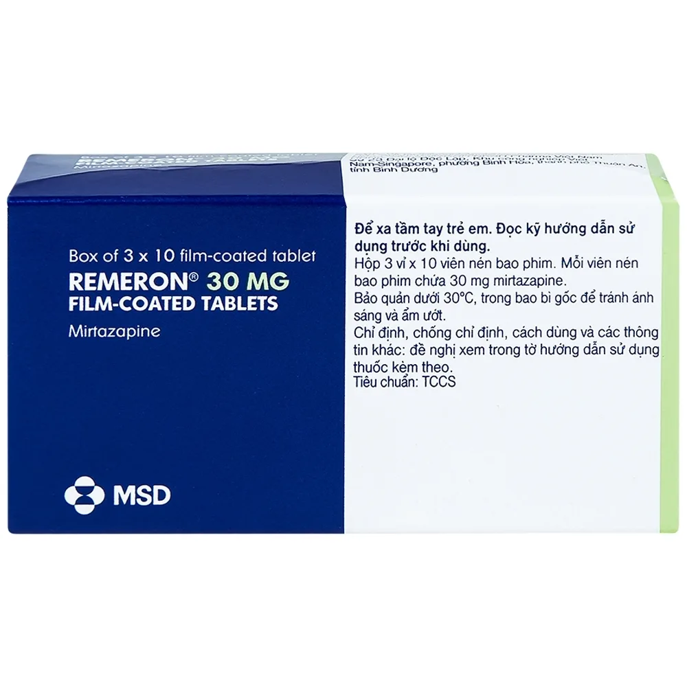 Hình ảnh Thuốc Remeron 30mg MSD điều trị các đợt của trầm cảm nặng (3 vỉ x 10 viên)