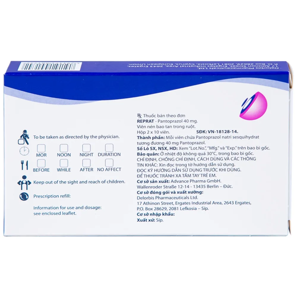 Hình ảnh Thuốc Reprat 40mg Delorbis điều trị trào ngược dạ dày, thực quản (2 vỉ x 10 viên)