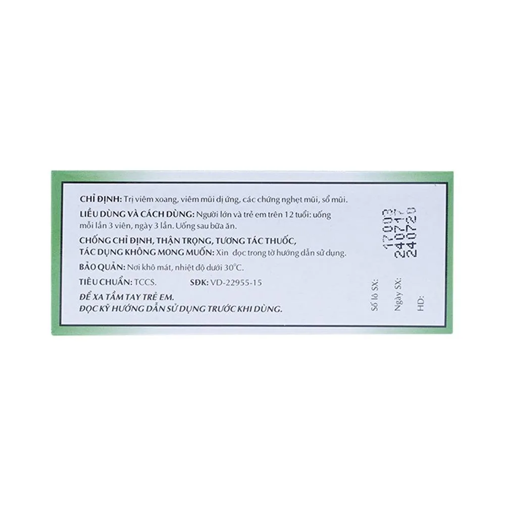 Hình ảnh Thuốc Rhinassin-OPC điều trị viêm xoang, viêm mũi dị ứng (5 vỉ x 10 viên)