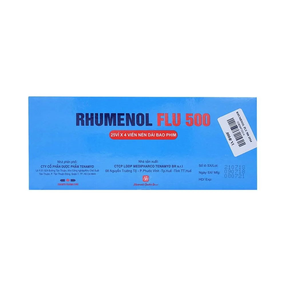 Hình ảnh Thuốc Rhumenol Flu 500 Medipharco điều trị đau đầu, sốt từ nhẹ đến vừa (25 vỉ x 4 viên)