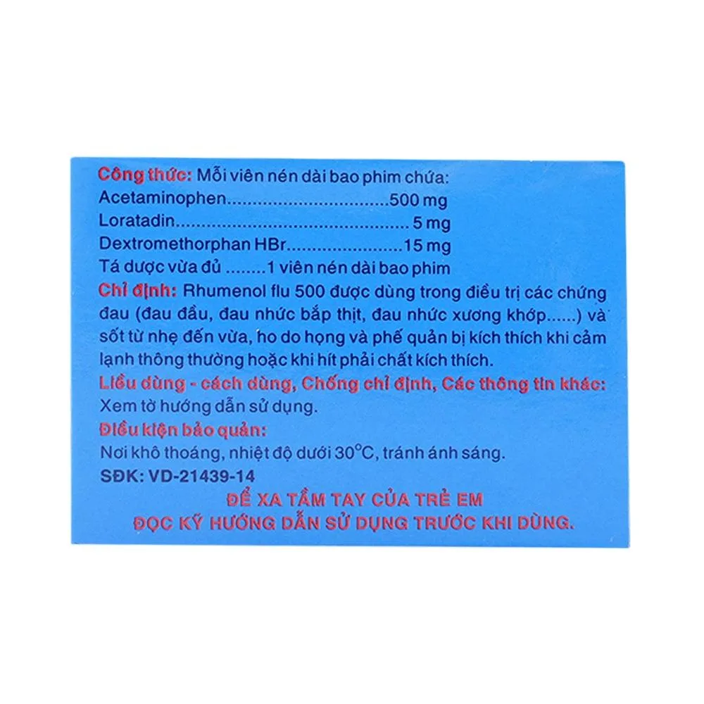 Hình ảnh Thuốc Rhumenol Flu 500 Medipharco điều trị đau đầu, sốt từ nhẹ đến vừa (25 vỉ x 4 viên)