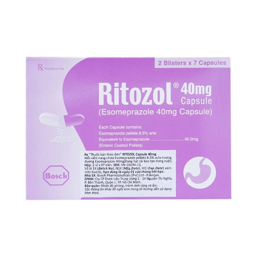 Hình ảnh Thuốc Ritozol 40mg Bosch điều trị trào ngược dạ dày thực quản (2 vỉ x 7 viên)