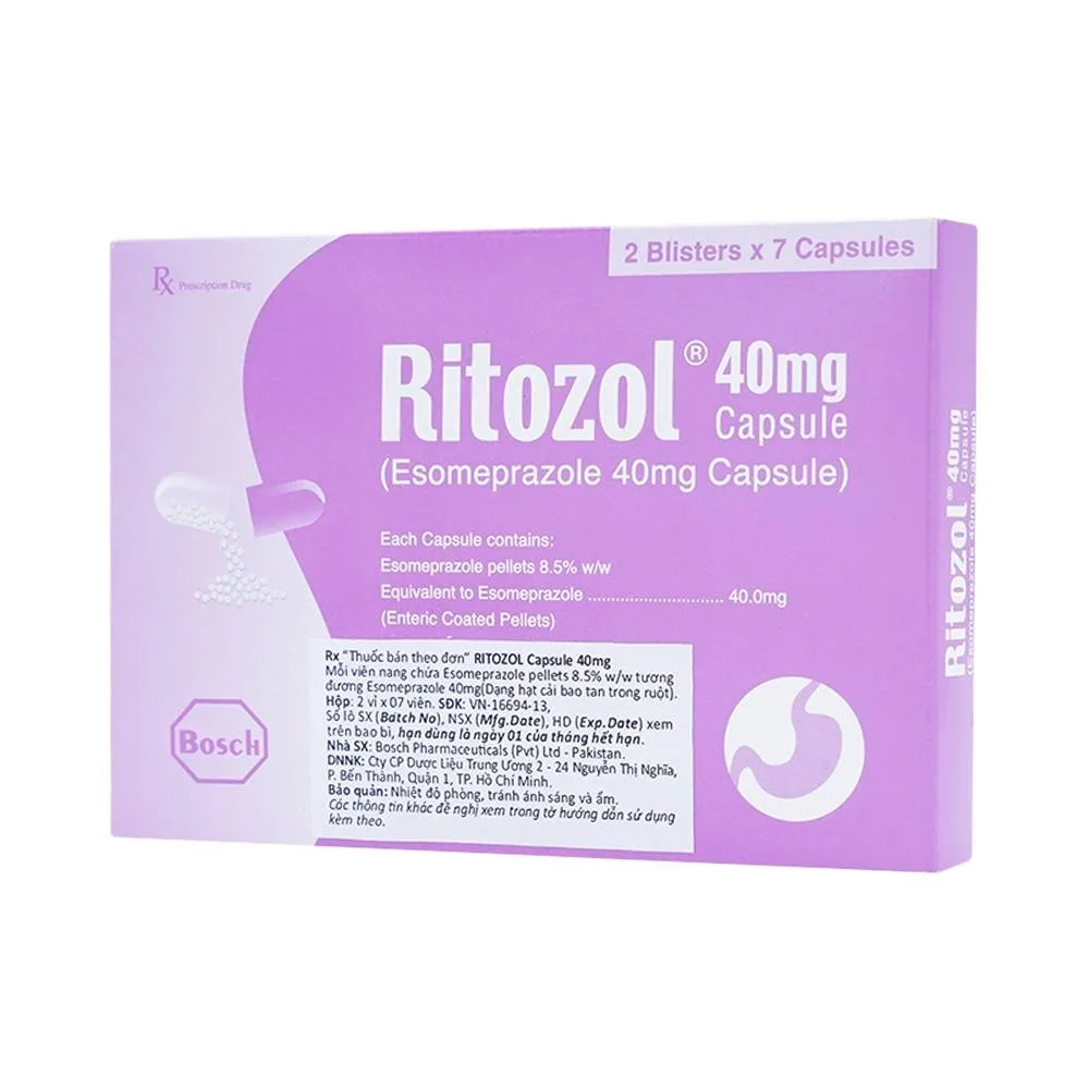 Hình ảnh Thuốc Ritozol 40mg Bosch điều trị trào ngược dạ dày thực quản (2 vỉ x 7 viên)
