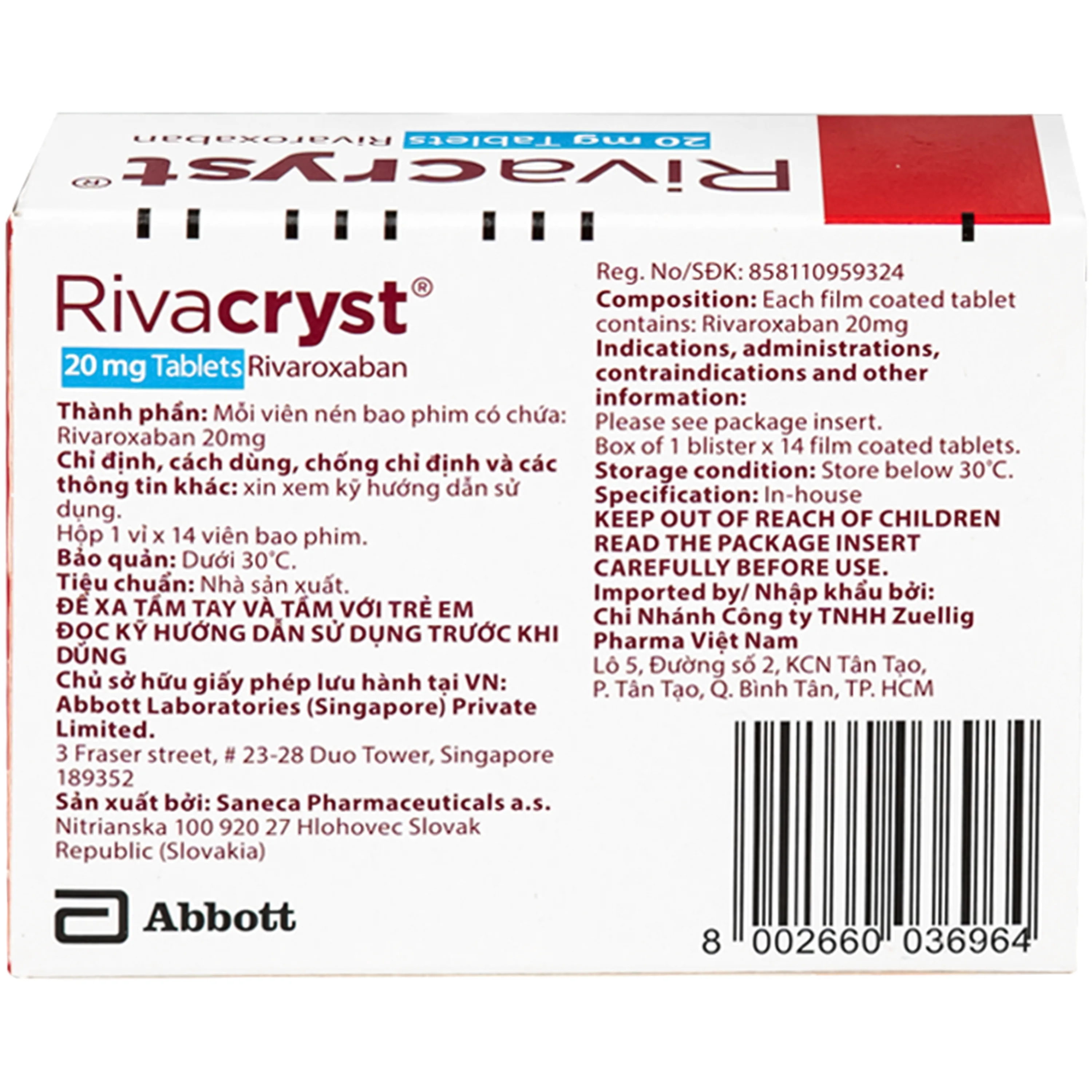 Hình ảnh Thuốc Rivacryst 20mg Abbott điều trị dự phòng đột quỵ, huyết khối tĩnh mạnh (1 vỉ x 14 viên)