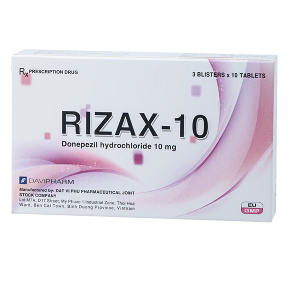 Hình ảnh Thuốc Rizax-10 Davipharm điều trị triệu chứng mất trí nhớ do bệnh Alzheimer (3 vỉ x 10 viên)