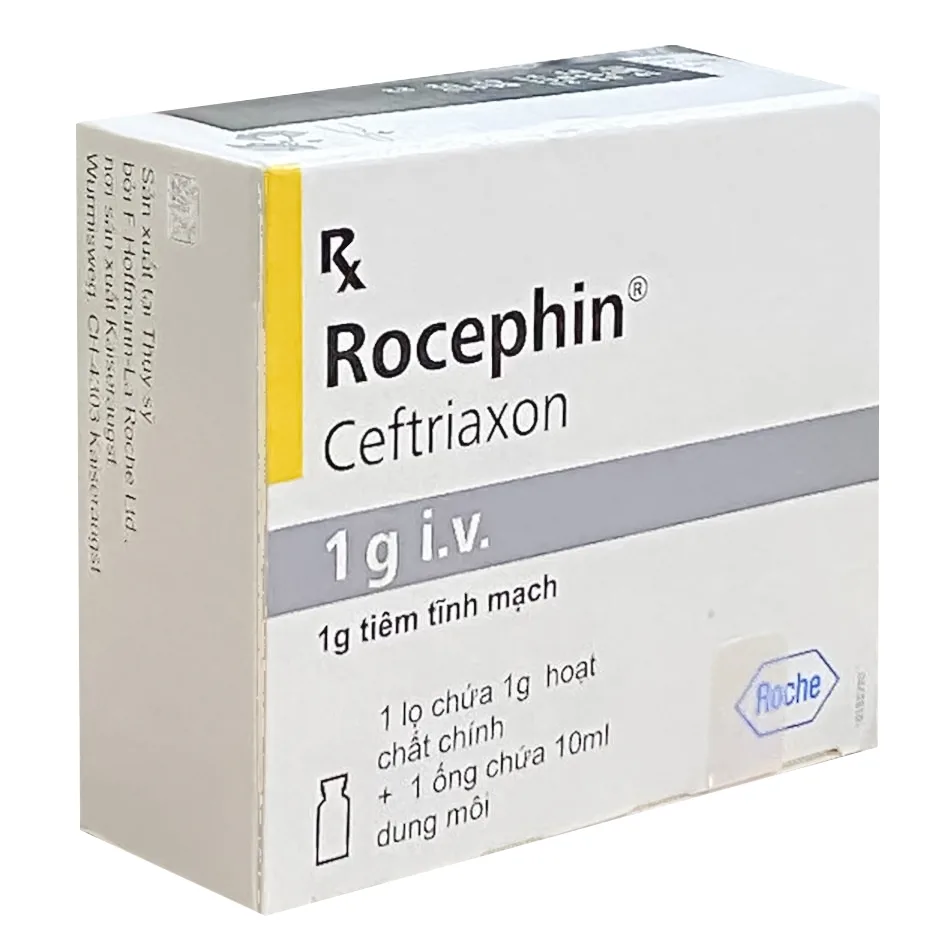 Hình ảnh Bột pha tiêm Rocephin F.Hoffmann-La Roche điều trị nhiễm khuẩn huyết, viêm màng não (lọ 1g + ống 10ml)