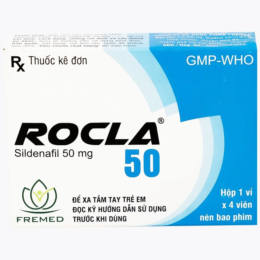 Hình ảnh Thuốc Rocla 50 Fremed điều trị các tình trạng rối loạn cương dương (1 vỉ x 4 viên)