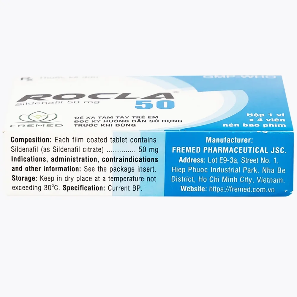 Hình ảnh Thuốc Rocla 50 Fremed điều trị các tình trạng rối loạn cương dương (1 vỉ x 4 viên)