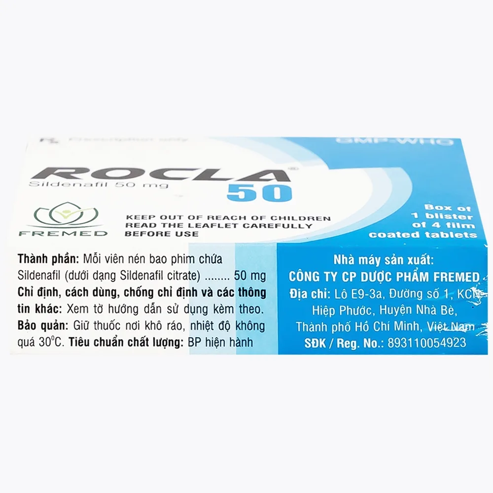 Hình ảnh Thuốc Rocla 50 Fremed điều trị các tình trạng rối loạn cương dương (1 vỉ x 4 viên)