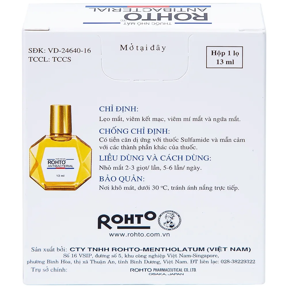 Hình ảnh Thuốc nhỏ mắt Rohto Antibacterial điều trị lẹo mắt, viêm kết mạc, viêm mi mắt (13ml)
