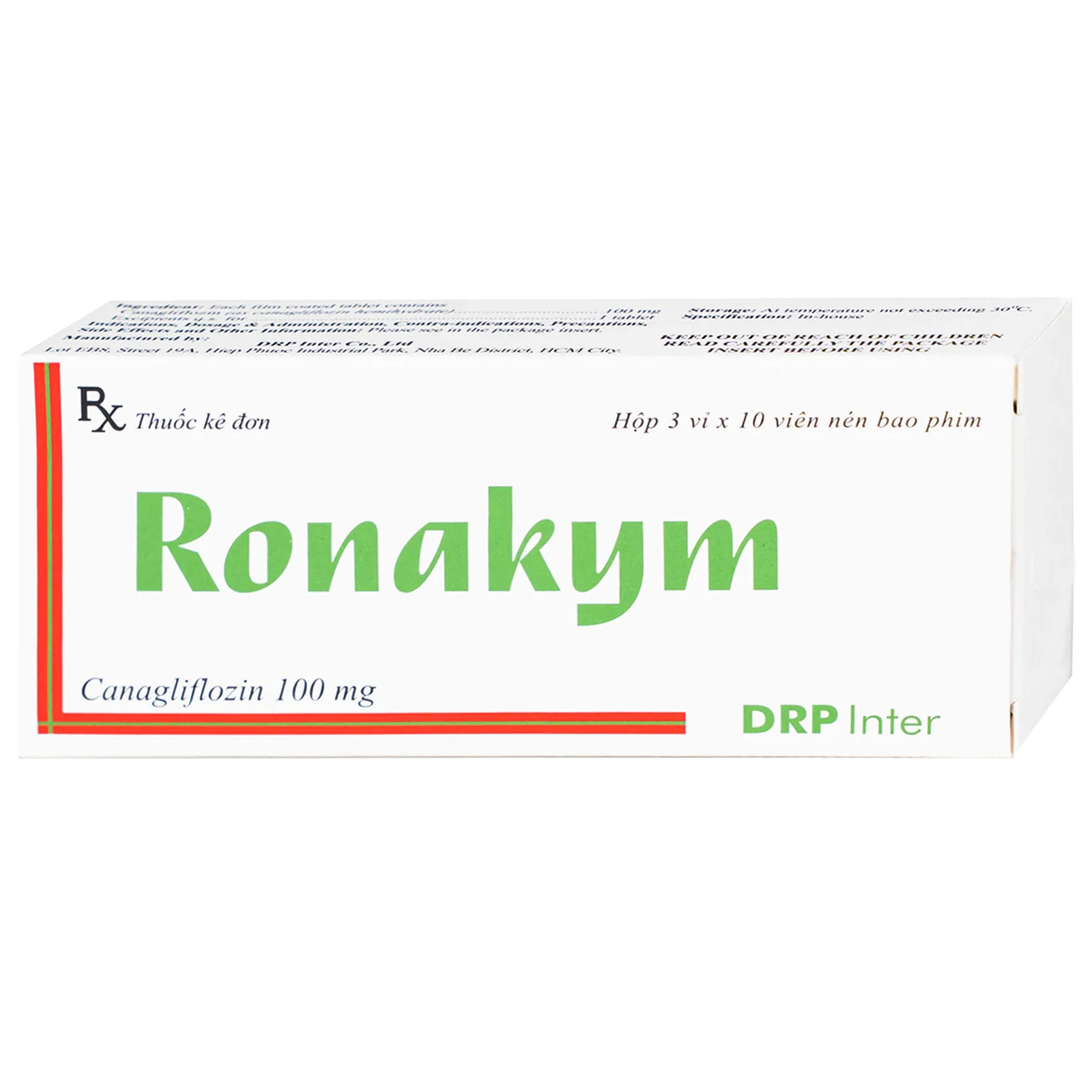 Hình ảnh Thuốc Ronakym 100mg DRP Inter điều trị đái tháo đường tuýp 2 ở người lớn (3 vỉ x 10 viên)