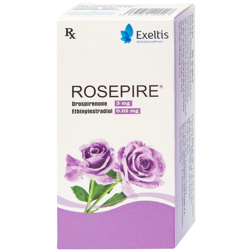 Hình ảnh Thuốc Rosepire 3mg/0,02mg Exeltis tím dùng để tránh thai (1 vỉ x 28 viên)
