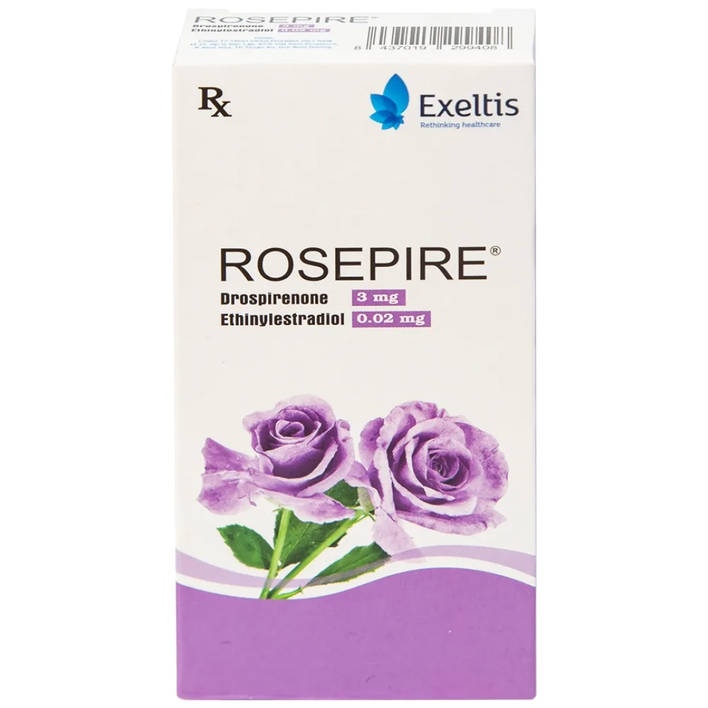 Hình ảnh Thuốc Rosepire 3mg/0,02mg Exeltis tím dùng để tránh thai (1 vỉ x 28 viên)