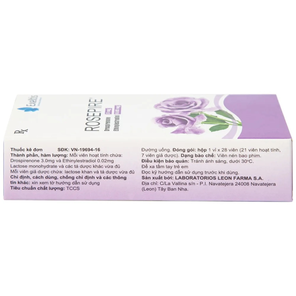Hình ảnh Thuốc Rosepire 3mg/0,02mg Exeltis tím dùng để tránh thai (1 vỉ x 28 viên)