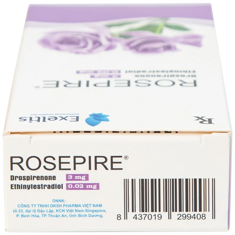 Hình ảnh Thuốc Rosepire 3mg/0,02mg Exeltis tím dùng để tránh thai (1 vỉ x 28 viên)