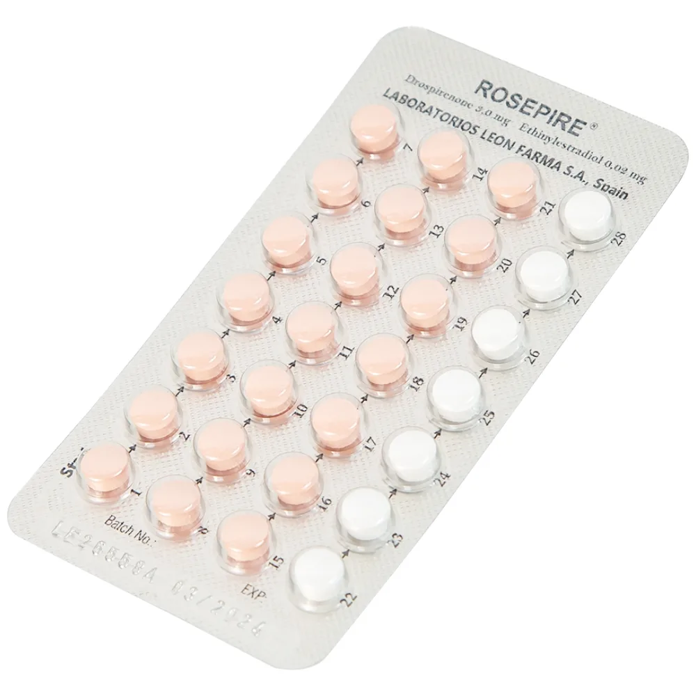 Hình ảnh Thuốc Rosepire 3mg/0,02mg Exeltis tím dùng để tránh thai (1 vỉ x 28 viên)
