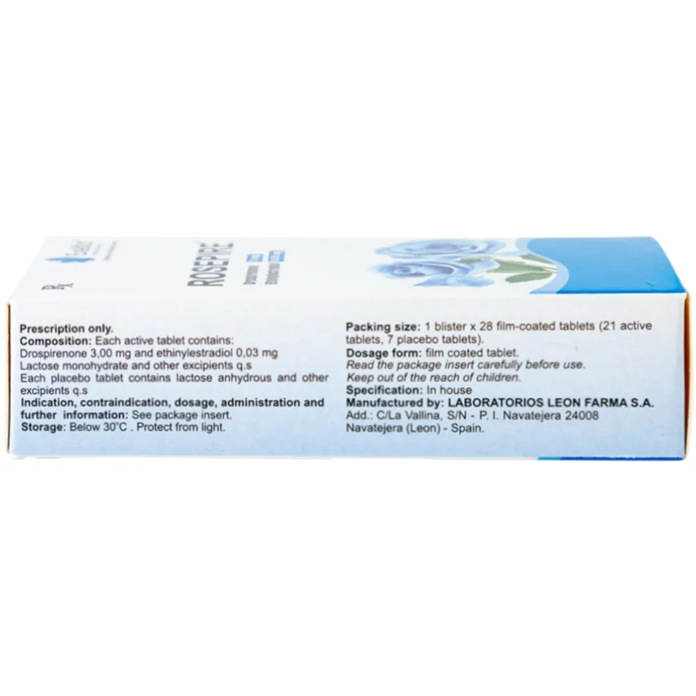 Hình ảnh Thuốc Rosepire 3mg/0,03mg Exeltis xanh dùng để tránh thai (1 vỉ x 28 viên)