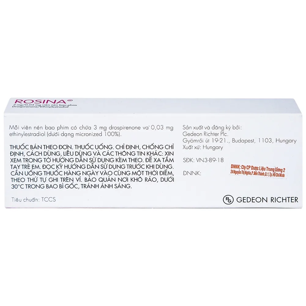 Hình ảnh Thuốc Rosina 3mg/0.03mg Gedeon dùng để tránh thai (1 vỉ x 21 viên)