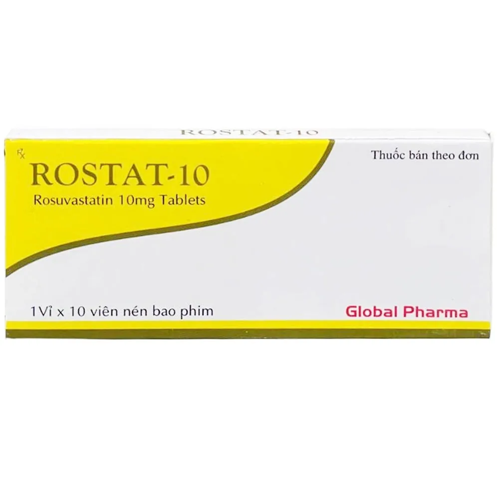Hình ảnh Thuốc Rostat-10 Global Pharma điều trị tăng cholesterol máu và phòng ngừa biến chứng tim mạch (1 vỉ x 10 viên)