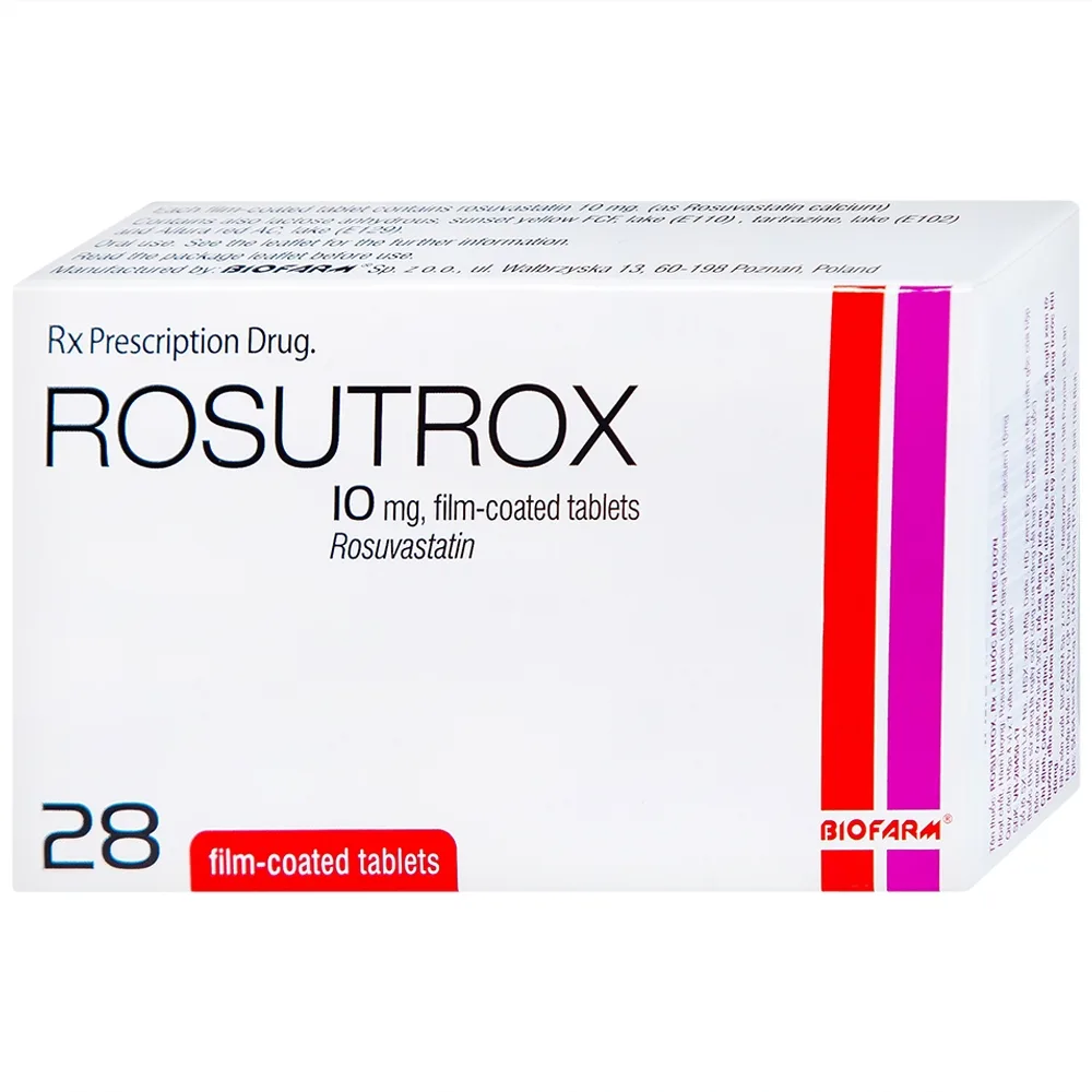 Hình ảnh Thuốc Rosutrox 10mg Biofarm điều trị tăng cholesterol máu (4 vỉ x 7 viên)