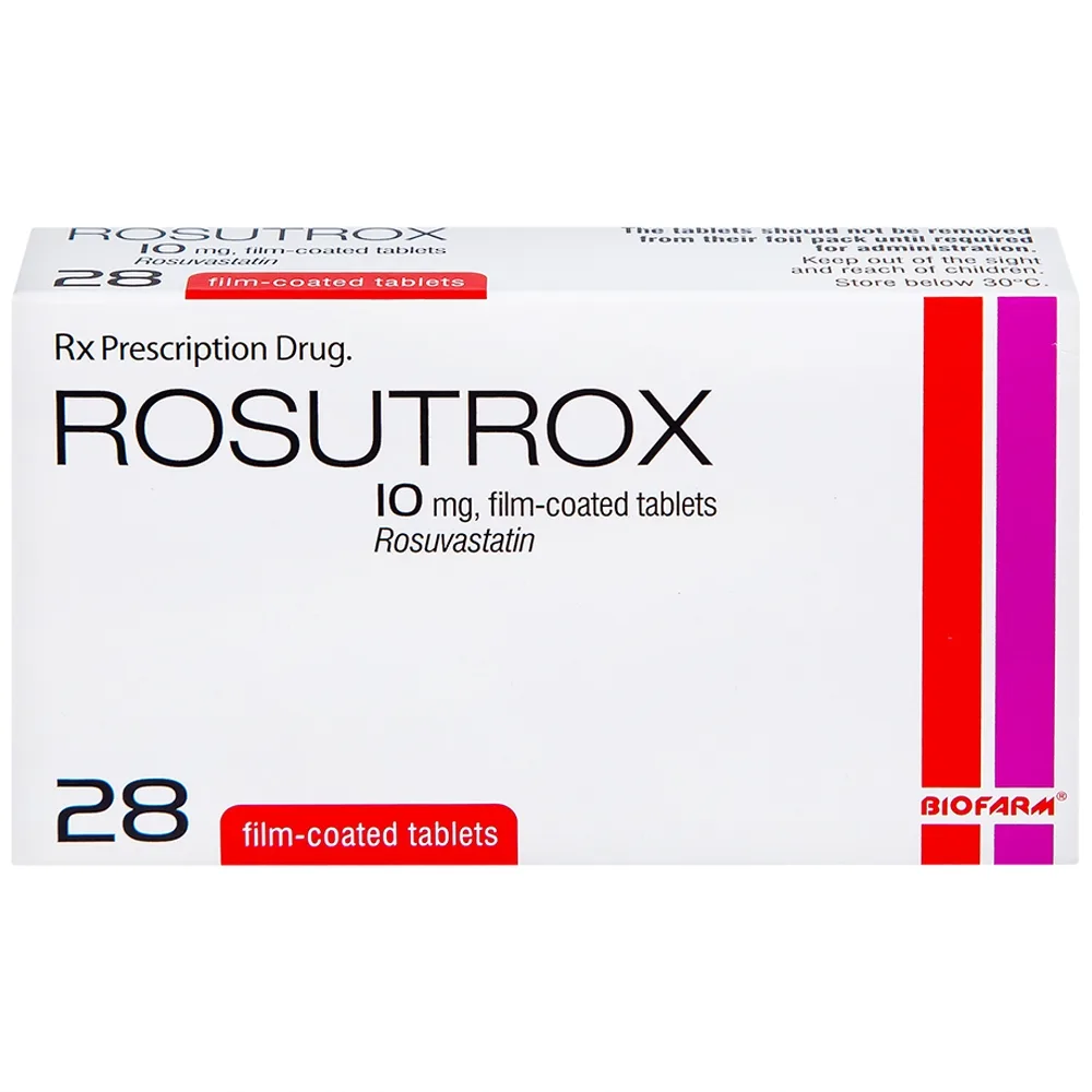 Hình ảnh Thuốc Rosutrox 10mg Biofarm điều trị tăng cholesterol máu (4 vỉ x 7 viên) 