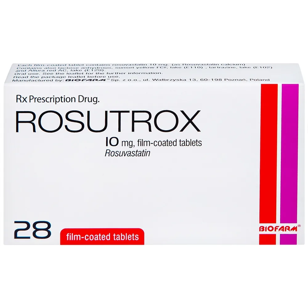 Hình ảnh Thuốc Rosutrox 10mg Biofarm điều trị tăng cholesterol máu (4 vỉ x 7 viên) 