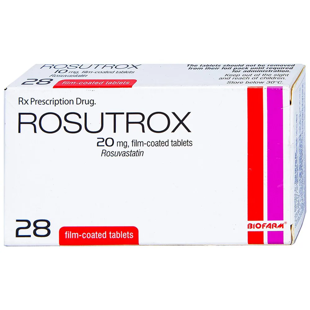 Hình ảnh Thuốc Rosutrox 20mg Biofarm điều trị tăng cholesterol máu và phòng ngừa các biến cố tim mạch (4 vỉ x 7 viên)