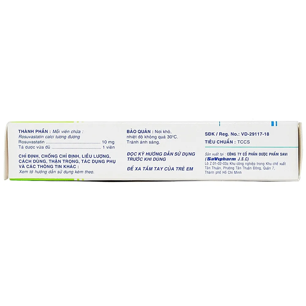 Hình ảnh Thuốc Rosuvastatin Savi 10 điều trị tăng cholesterol máu nguyên phát (3 vỉ x 10 viên)
