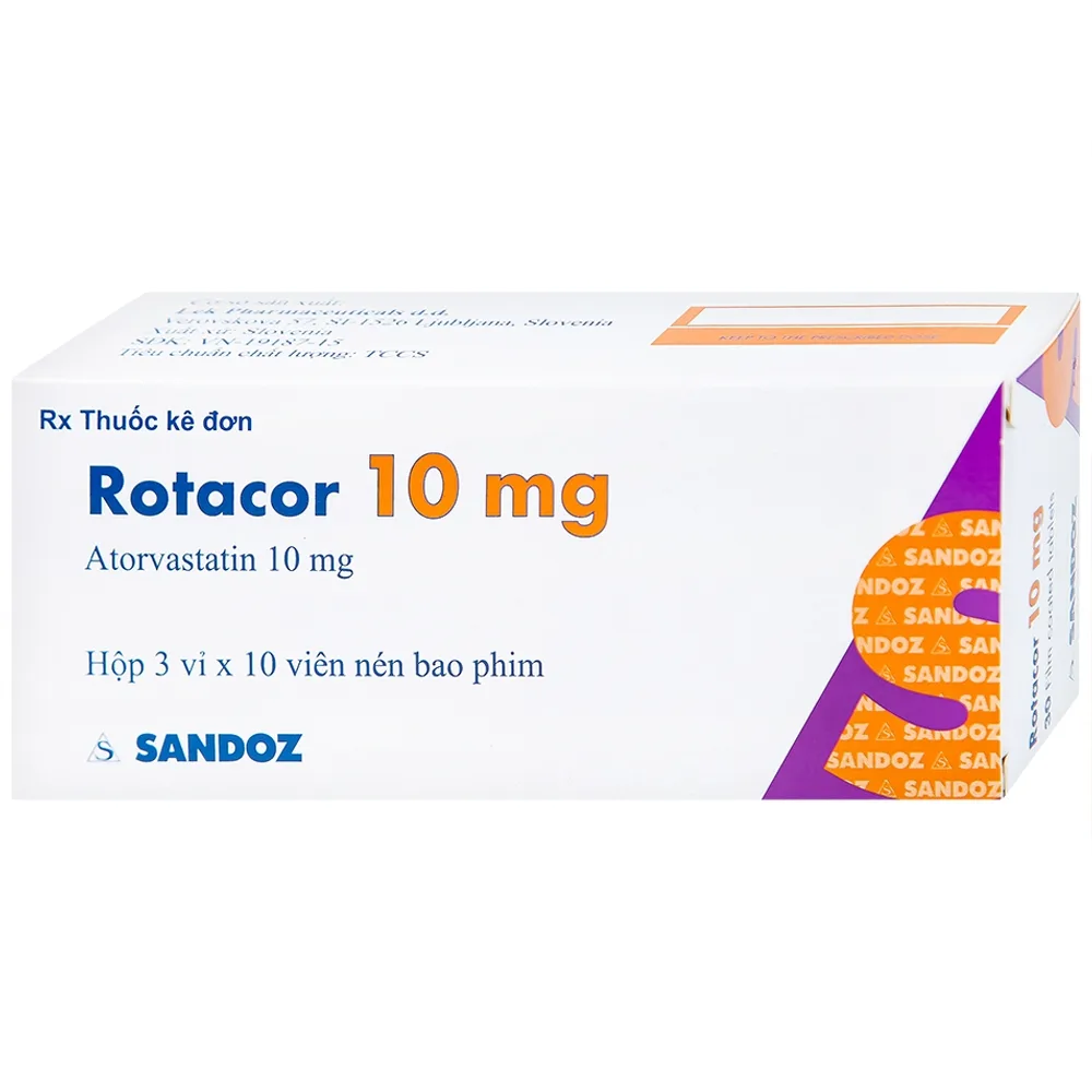 Hình ảnh Thuốc Rotacor 10mg Sandoz điều trị tăng cholesterol toàn phần (3 vỉ x 10 viên)
