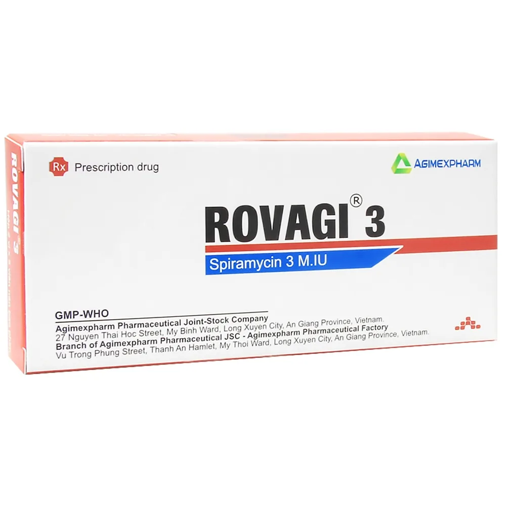 Hình ảnh Thuốc Rovagi 3M.IU Agimexpharm điều trị nhiễm khuẩn do vi khuẩn nhạy cảm (2 vỉ x 5 viên)