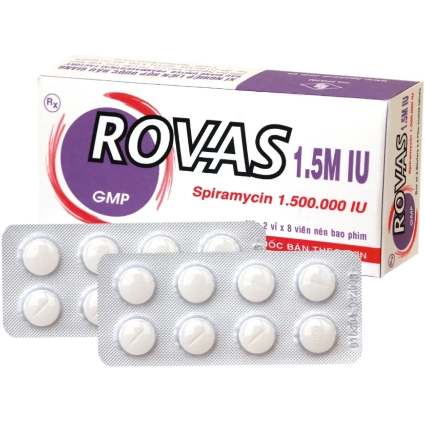 Hình ảnh Thuốc Rovas 1.5M IU DHG điều trị nhiễm khuẩn đường hô hấp, da (2 vỉ x 8 viên)