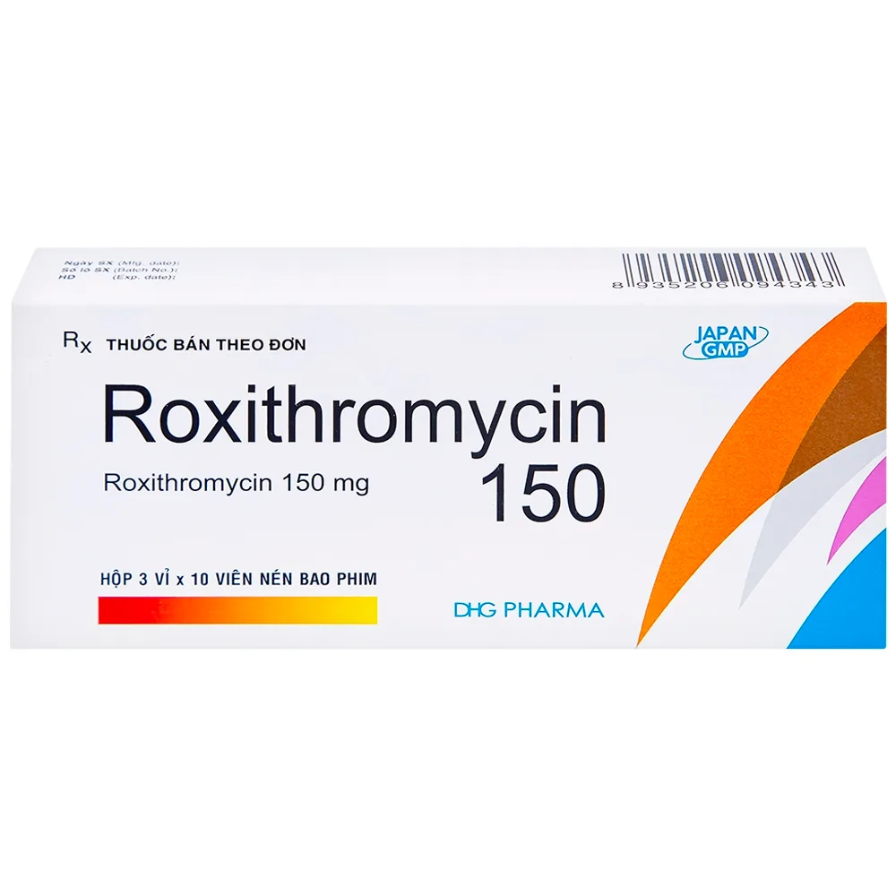 Hình ảnh Thuốc Roxithromycin 150 DHG điều trị các loại nhiễm khuẩn, bệnh bạch hầu, ho gà (3 vỉ x 10 viên)