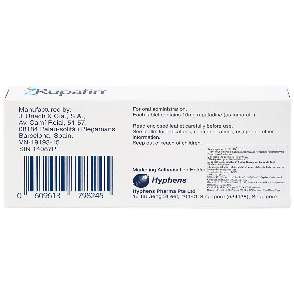 Hình ảnh Thuốc Rupafin 10mg Hyphens điều trị viêm mũi dị ứng, nổi mày đay (1 vỉ x 10 viên)