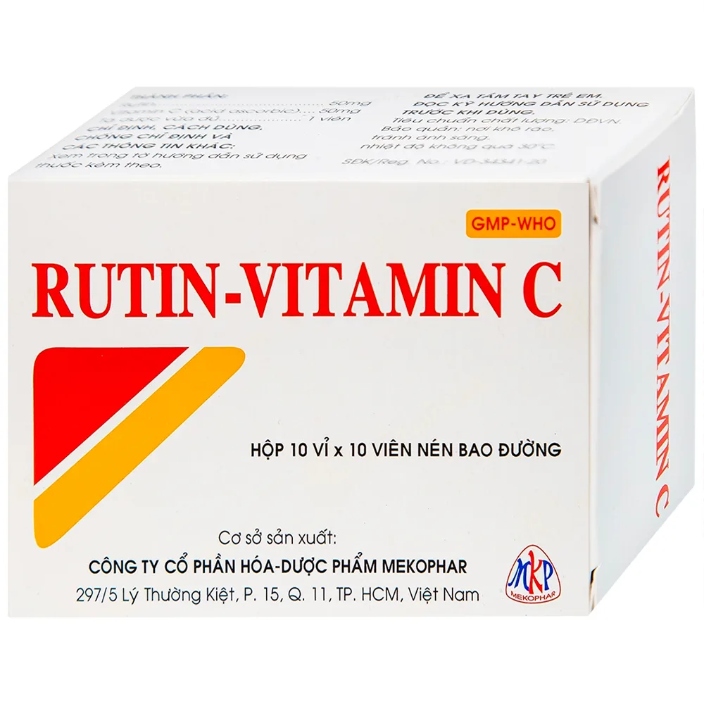 Hình ảnh Thuốc Rutin-Vitamin C Mekophar hỗ trợ điều trị các hội chứng chảy máu, xơ cứng (10 vỉ x 10 viên)