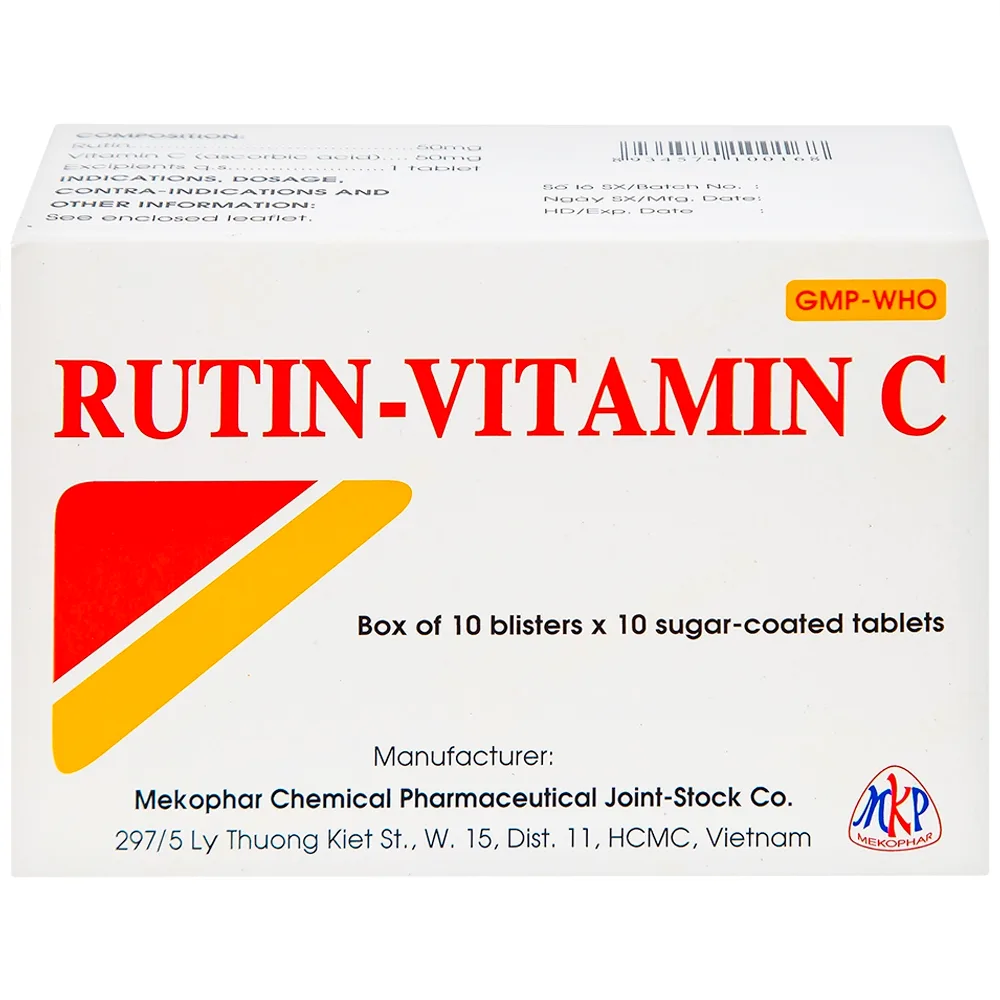 Hình ảnh Thuốc Rutin-Vitamin C Mekophar hỗ trợ điều trị các hội chứng chảy máu, xơ cứng (10 vỉ x 10 viên)