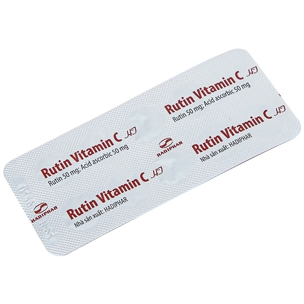 Hình ảnh Thuốc Rutin Vitamin C Hadiphar tăng sức bền thành mao mạch, điều trị chứng giãn tĩnh mạch (10 vỉ x 10 viên)