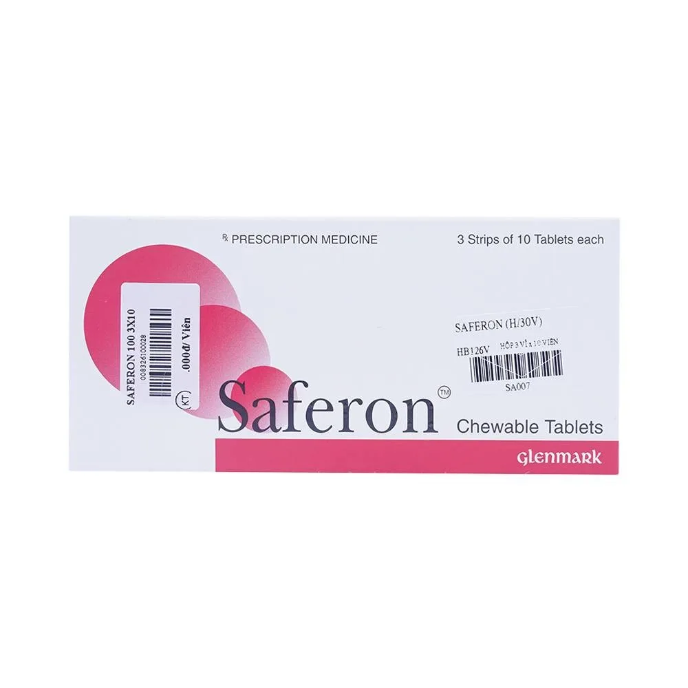 Hình ảnh Viên nhai Saferon Glenmark dự phòng và điều trị chứng thiếu máu thiếu sắt (3 vỉ x 10 viên)