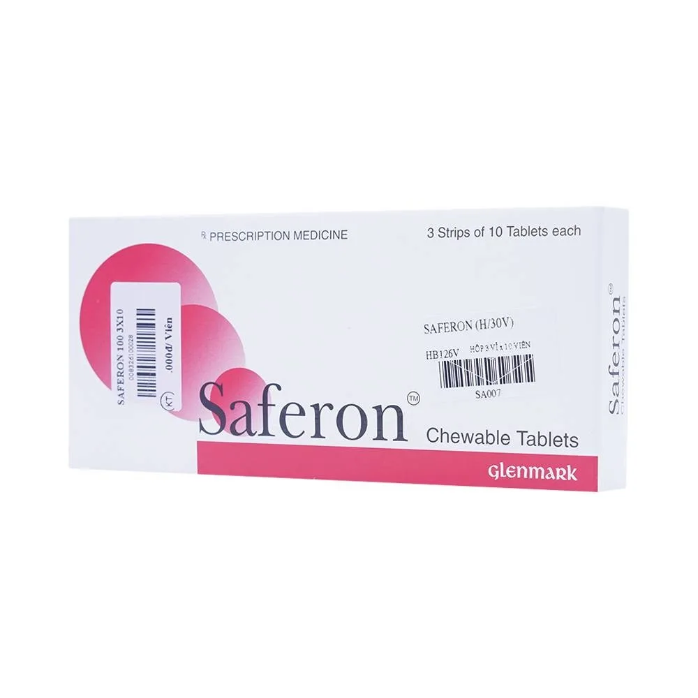 Hình ảnh Viên nhai Saferon Glenmark dự phòng và điều trị chứng thiếu máu thiếu sắt (3 vỉ x 10 viên)