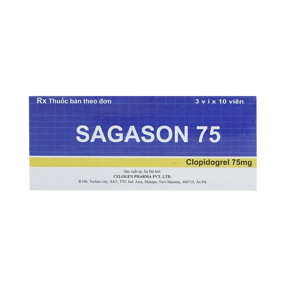 Hình ảnh Thuốc Sagason 75 Celogen Pharma điều trị nhồi máu cơ tim, đột quỵ (3 vỉ x 10 viên)