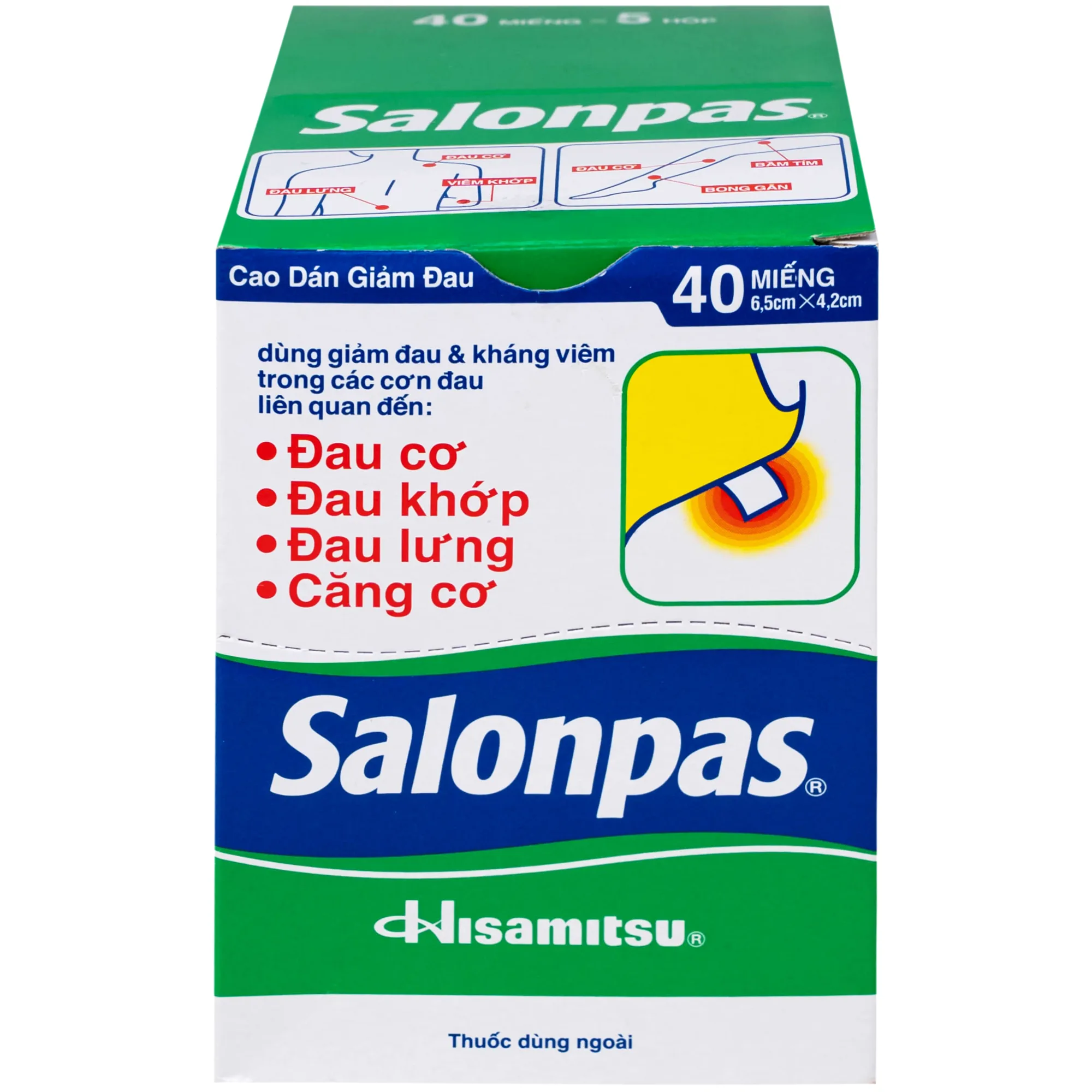 Hình ảnh Thuốc Salonpas 6.5cm x 4.2cm Hisamitsu hỗ trợ giảm đau, kháng viêm (5 hộp x 4 gói)