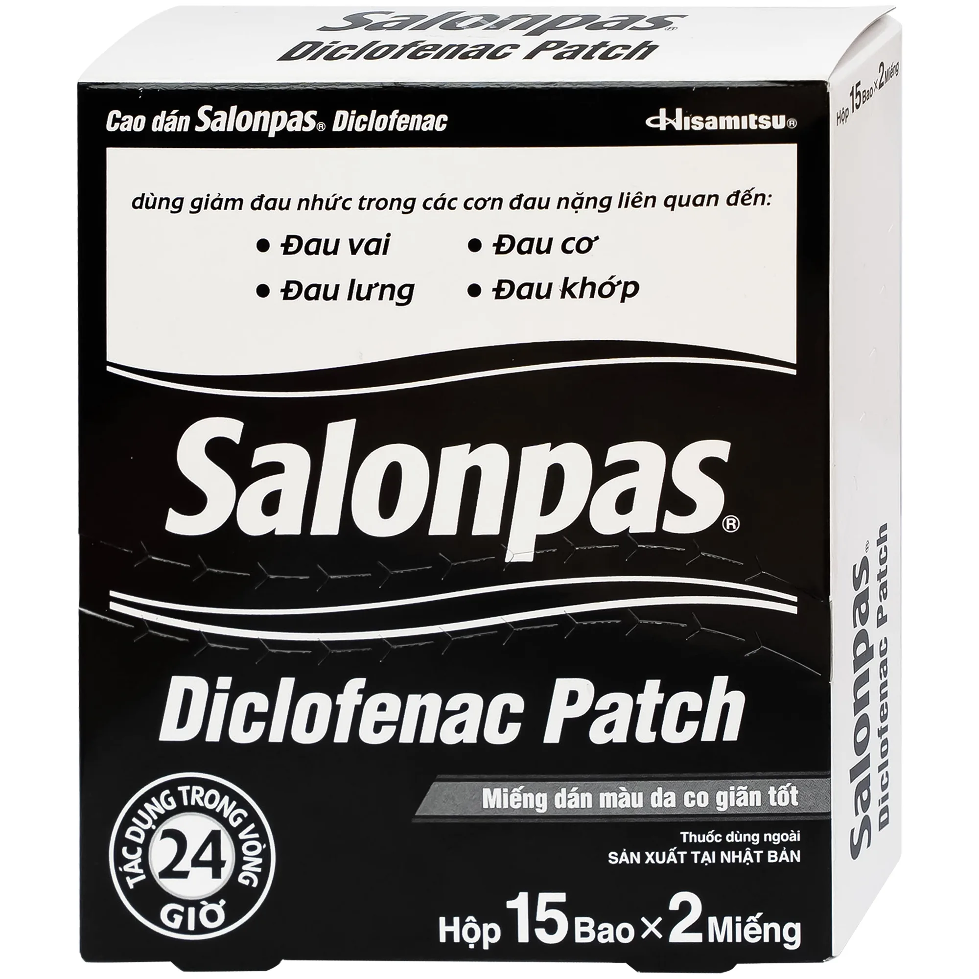 Hình ảnh Cao dán Salonpas Diclofenac Patch Hisamitsu giảm đau, kháng viêm đau cơ, đau vai (15 gói x 2 miếng)